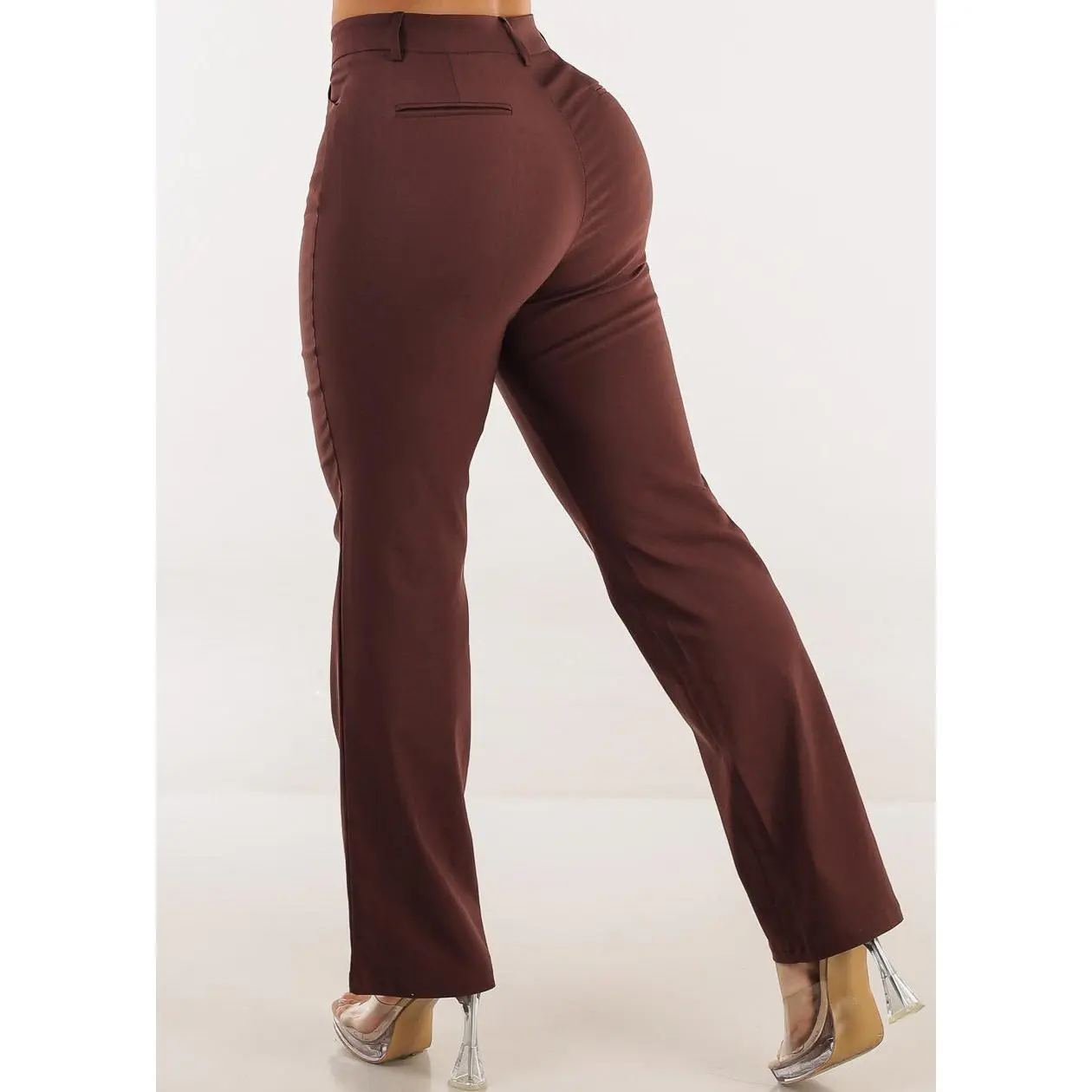 Push Up Super High Waist Stretch Bootcut Dress Pants Brown