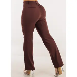 Push Up Super High Waist Stretch Bootcut Dress Pants Brown