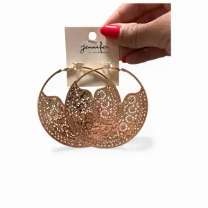 Jennifer Earrings - Gold Color Large Hoop Design with Intricate Pattern Perfect for Everyday Wear
