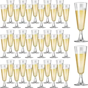 Plastic Champagne Flutes 25/50 Pack, Disposable Clear Plastic Cocktail Cups, Party Cups for Wedding, Festival, Engagement, New Year’s Eve and Birthday Party Decorations, Disposable Plastic Glasses