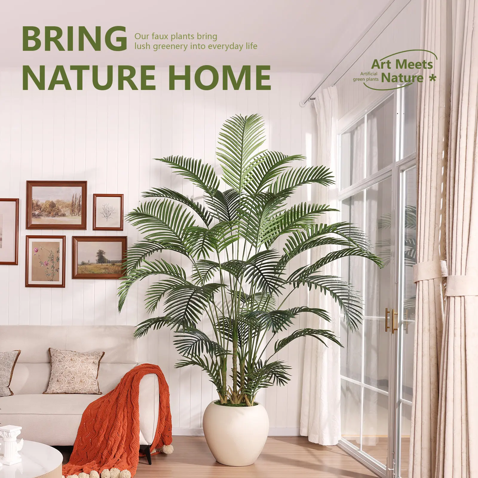 Verinatural 6/7/8FT Artificial Palm Tree Realistic Look UV Protection for Indoor Outdoor Decor Large Faux Plant with Stylish Pot for Home Office Tropical Gift