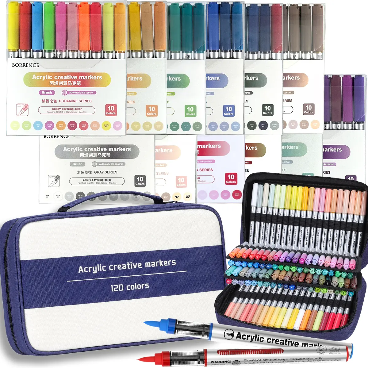 120 Colors Direct Liquid Acrylic Marker Sets,Soft Tip With High Opaque Vibrant Colors Waterproof Quick-Drying No Bleeding Pens with Carrying Bag For Rock Glass Fabric Wood Art Multi-Surface Art Premium Back To School Art Supplies