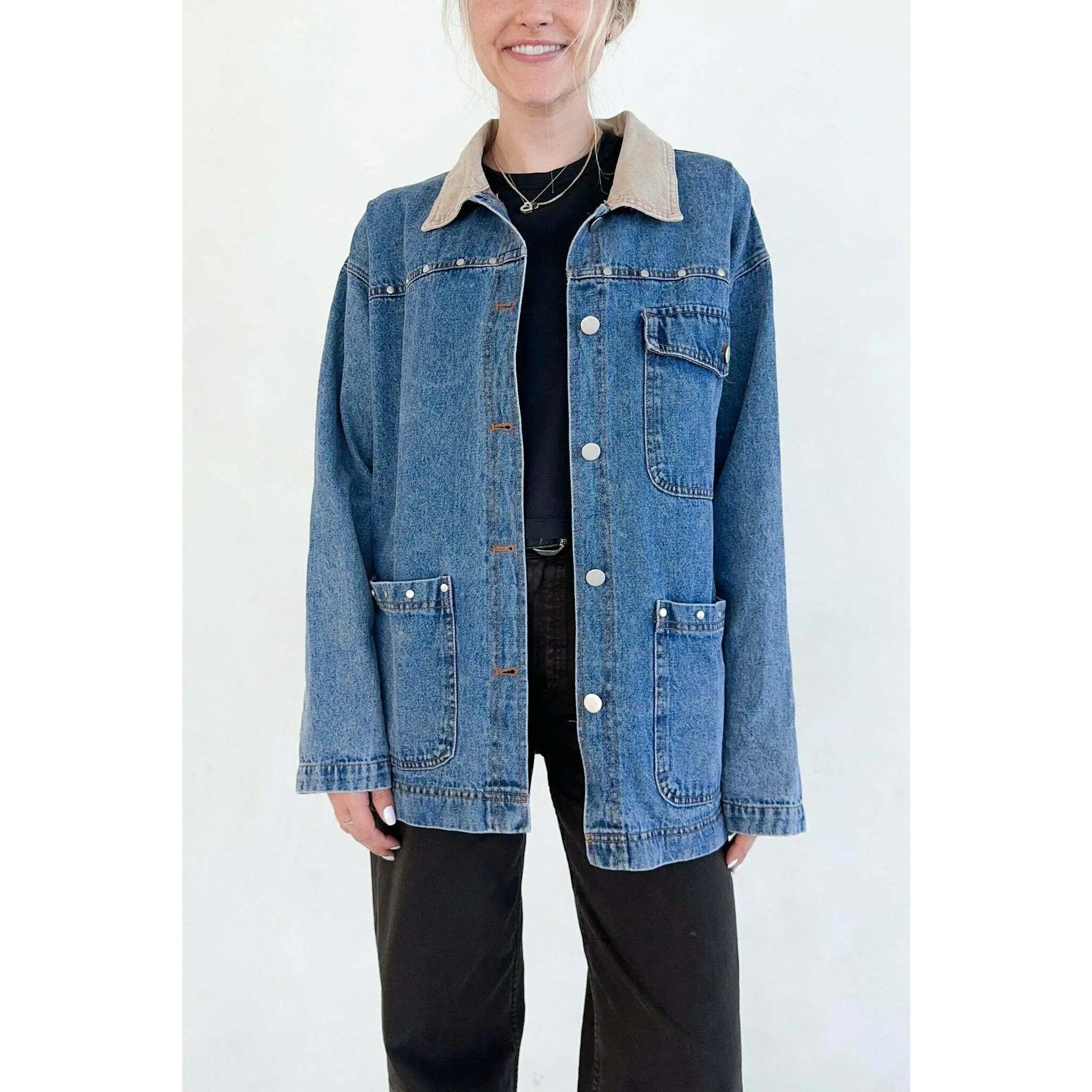 Andie Studded Denim Barn Jacket Andie Studded Denim Barn Jacket