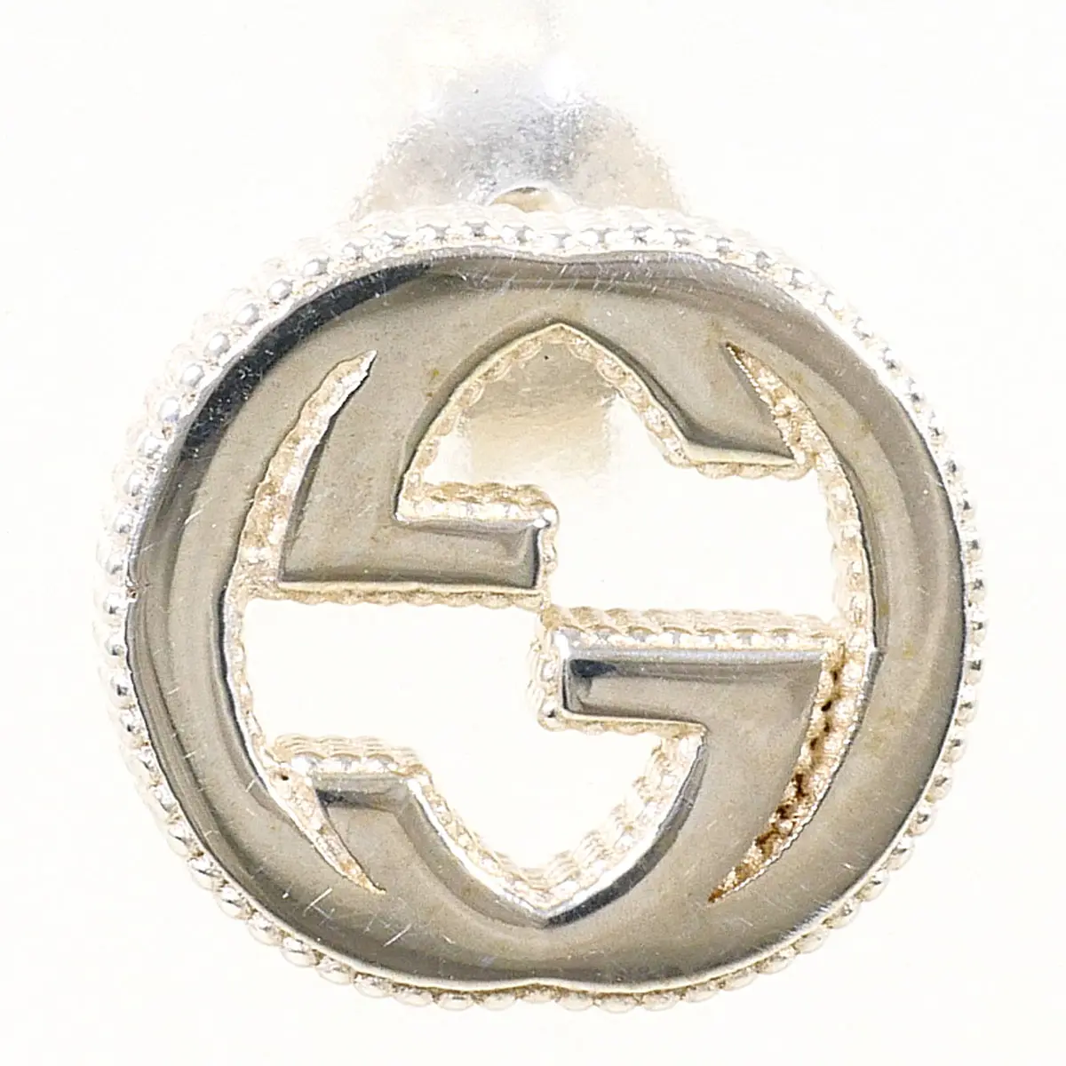 Pre-owned GUCCI Sterling Silver 925 (Ag925) Small Leather Goods Interlocking G Silver Earring