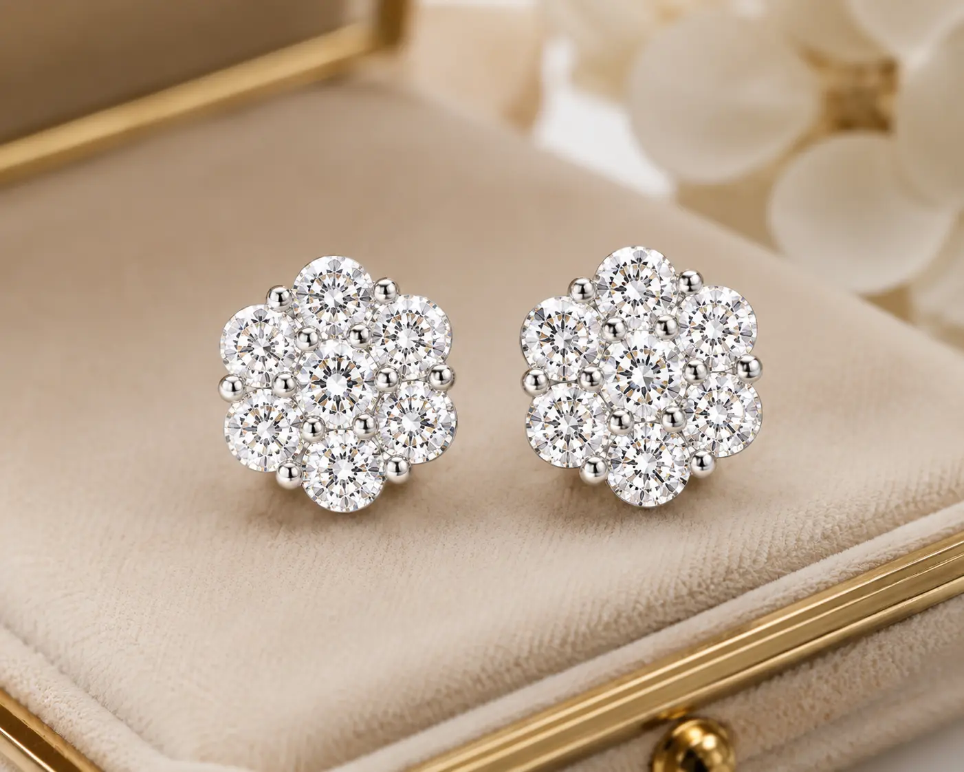925 Sterling Silver 2.50 CTW Flower Cluster Moissanite Stud Earrings - Brilliant Sparkle Artificial Gemstone Jewelry for Everyday Luxury