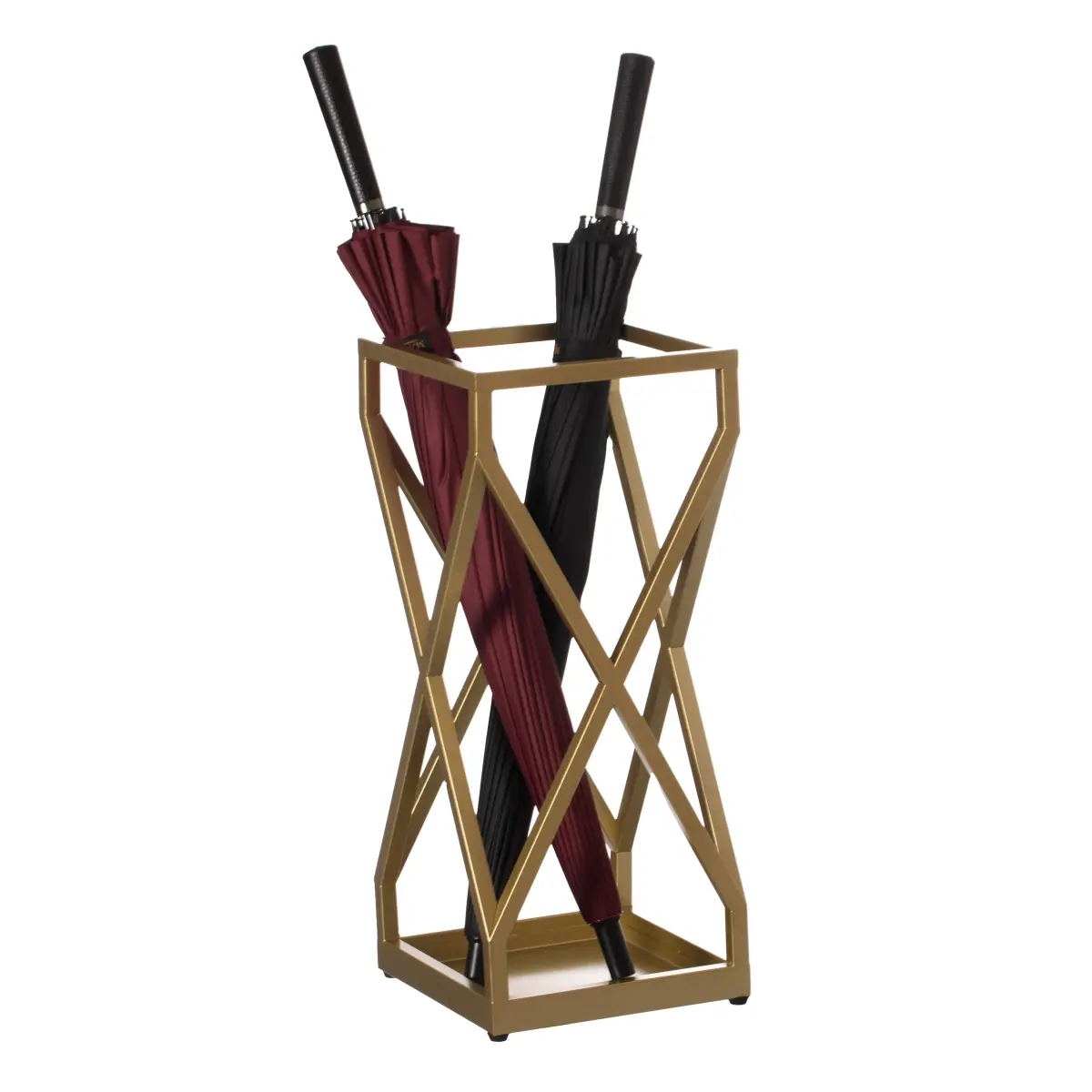 Vintiquewise Decorative Metal Square X-Design Umbrella Holder Organizer, Durable Bamboo Multifunctional Storage Stand with Flower Racks, Indoor-Outdoor Home Clutter-Free Solution with Store Bamboo Displays & Unique Charm, 10.75' W X 10.75' D, Keeps Slush