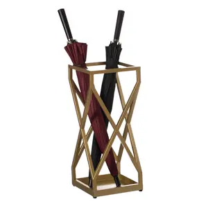 Vintiquewise Metal Square X-Design Umbrella Holder Stand, Durable Bamboo Organizer with Decorative Racks, Umbrella Display for Indoor/Outdoor Home Clutter-Free Storage