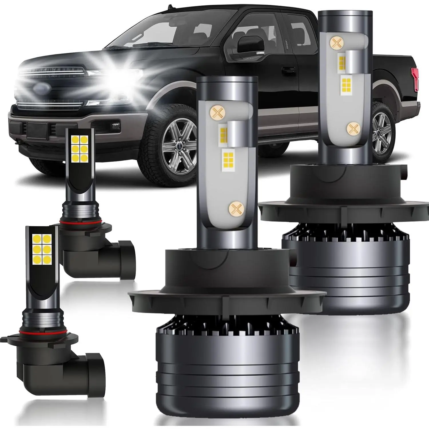 4pcs LED Bulb Combo for Ford F150 2004-2014, Super Bright White High-Low Beam & Fog Lights, 300% Brighter, Easy Installation, IP65 Waterproof, Aluminum Alloy Truck Headlight Kit, Durable, Light-Enhancing, Led Headlight Bulb