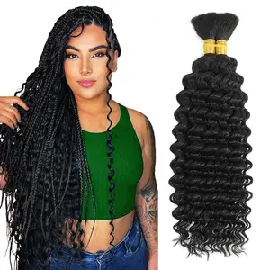 Human Braiding Hair for Boho Braids Deep Water Wave Bulk Human Hair 110g 16 Inch Curly Wave for Boho Braids Extensions No Weft 12A Wet and Wavy 1 Bundles/Pack Natural Color