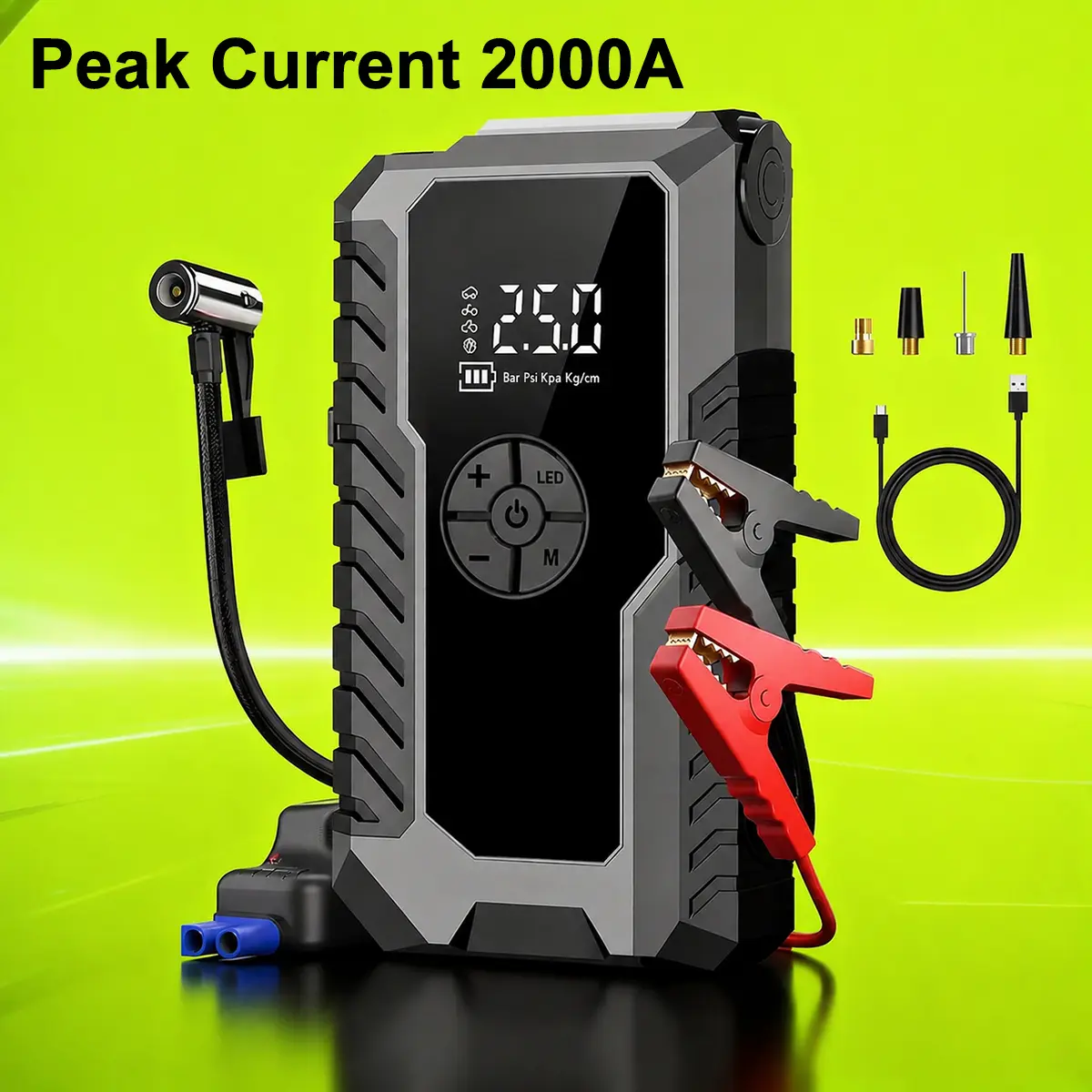 Portable Automotive Car Battery Jump Starter - Car Repair Tools and Gadgets with Tire Inflation, LED Emergency Lighting, USB Power I/O, Road Vehicle Rescue Function, Local Warehouse Shipping