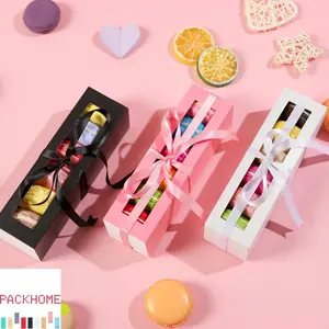 Packhome 7.4x2x2 Inches Macaron Box, Candy Gift Box with Window, Ribbon Included, 25 Pack, Perfect for Gift Packaging, Elegant Gift Box