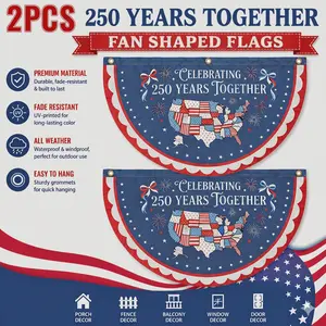 2Pcs USA 250 years Anniversary Fan Shape Flag – 1.5 x 3 FT Fan Flag, Year US National Flag for Outdoor Decorations, Wall, Front Door, Porch, Fence#SummerVibes