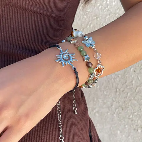 Women's Butterfly & Mushroom Design Beaded Bracelets, Colorful Charm Stackable Bracelets, All-match Jewelry for Birthday Gift, Summer Jewelry, Casual Accessories, Fashion Matching Bracelet, Beaded Bracelet Set, Beads Bracelets