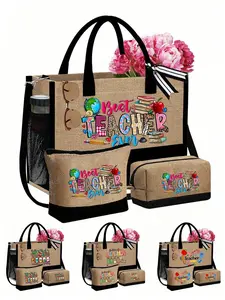 Teacher Tote Bag, with Shoulder Strap, Portable Tote Bag with Side Pockets, Soft Commuter Tote, Fitness Bags, Reusable Shopping Bags, Daily Use, for Teachers, Travel, Commuting, Teacher's Gifts, Graduation Gifts, Back to School