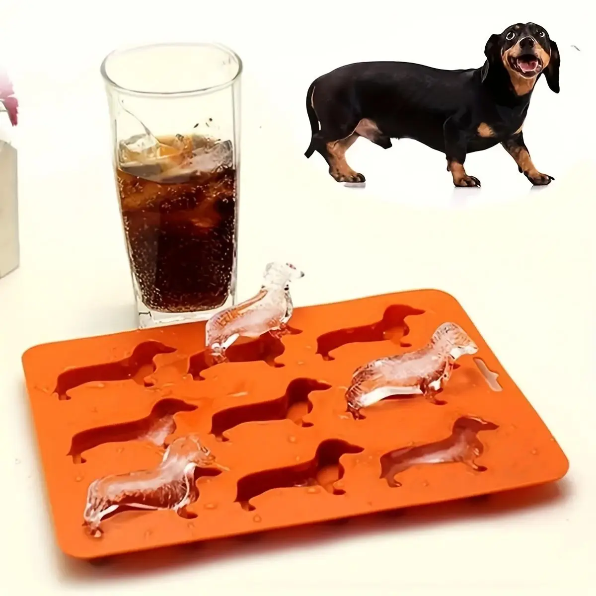 Cartoon Dog Shaped Ice Cube Mold, 1 Count Creative Dachshund Design Silicone Ice Cube Tray, Ice Trays for Freezer, Multifunctional Chocolate Mold, Kit