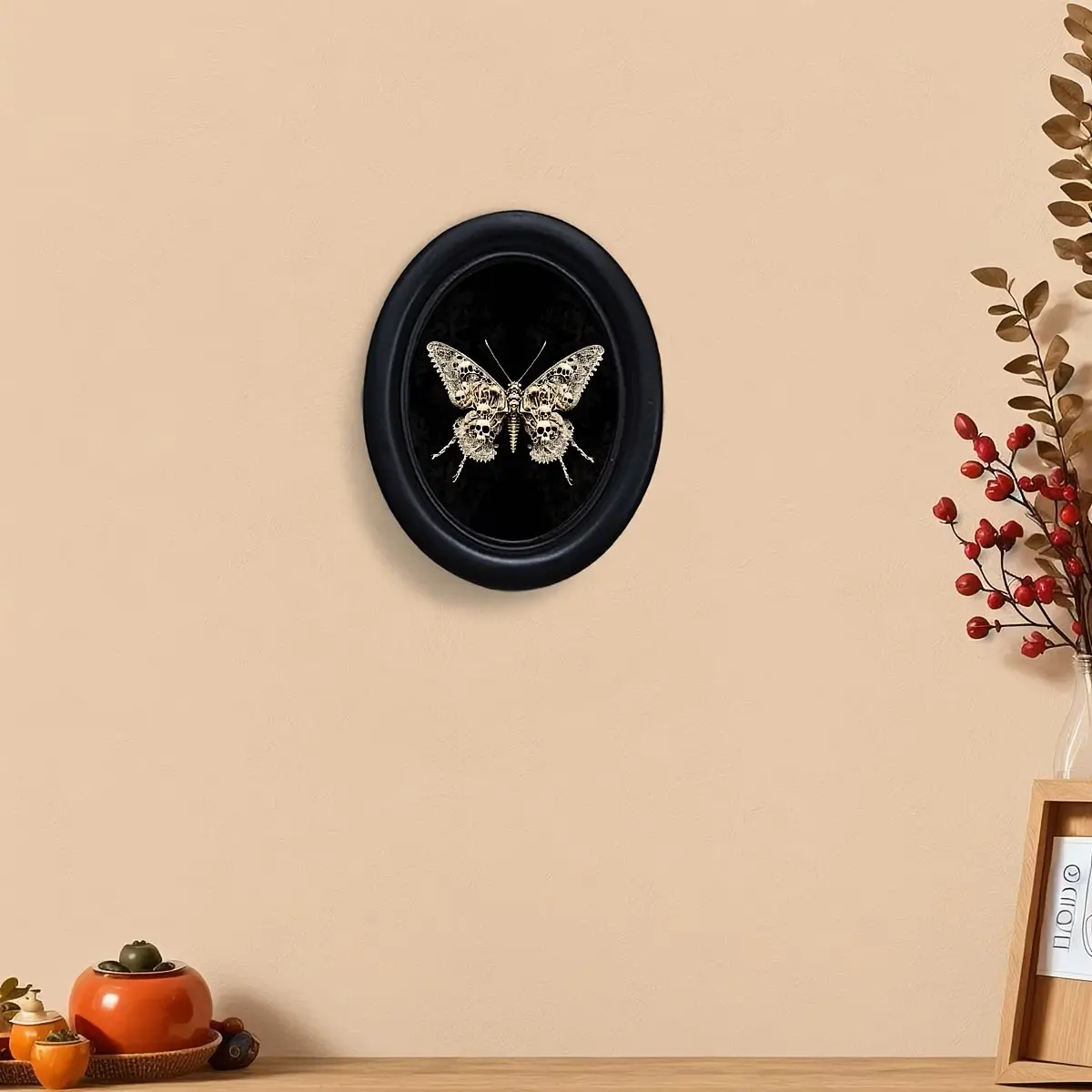 Vintage Art Style Skull Butterfly Skeleton Design Decorative Home Item, Perfect for Halloween Christmas Thanksgiving Wall Decoration, Room Decoration, Butterfly Pattern Design, Decorative Artwork