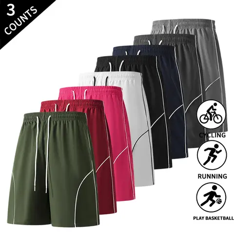 Men’s 3-Pack Drawstring Loose-Fit Basketball Shorts with Deep Pockets, Active Bottoms for Running, Casual Sports, Ideal for Sports Enthusiasts, Available in Multiple Colors