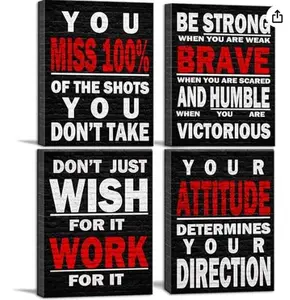 Bold Moves: 4-Piece Motivational Canvas Set - Inspirational Messages, Vibrant Design, 12x16 Inches, Waterproof, Durable Canvas & Solid Wooden Frame