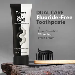 YOUBUY Dual Care Charcoal & Pearl White Toothpaste Fluoride-Free 3.53Oz 100g Deep Clean Enamel Polish Antibacterial Oral Care