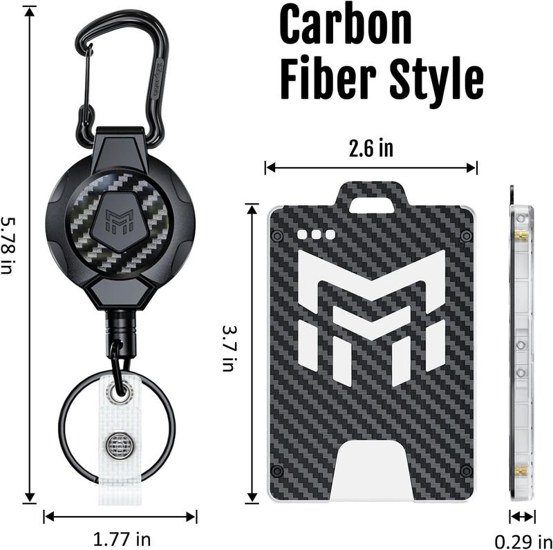 MNGARISTA Retractable Badge Holder, Carbon Fiber ID Badge Reel Strong,Retractable Clip Carabiner Keychain Key Card Holder with 4 Locking Card Point Design, Black MNGARISTA Retractable Badge Holder, Carbon Fiber ID Badge Reel Strong,Retractable Clip Carabiner Keychain Key Card Holder with 4 Locking Card Point Design, Black