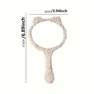 Cute Cartoon Plush Mirror Portable Makeup Mirror Bear-shaped Handheld Mirror Desktop Dressing Mirror Simple Style Vanity Mirror