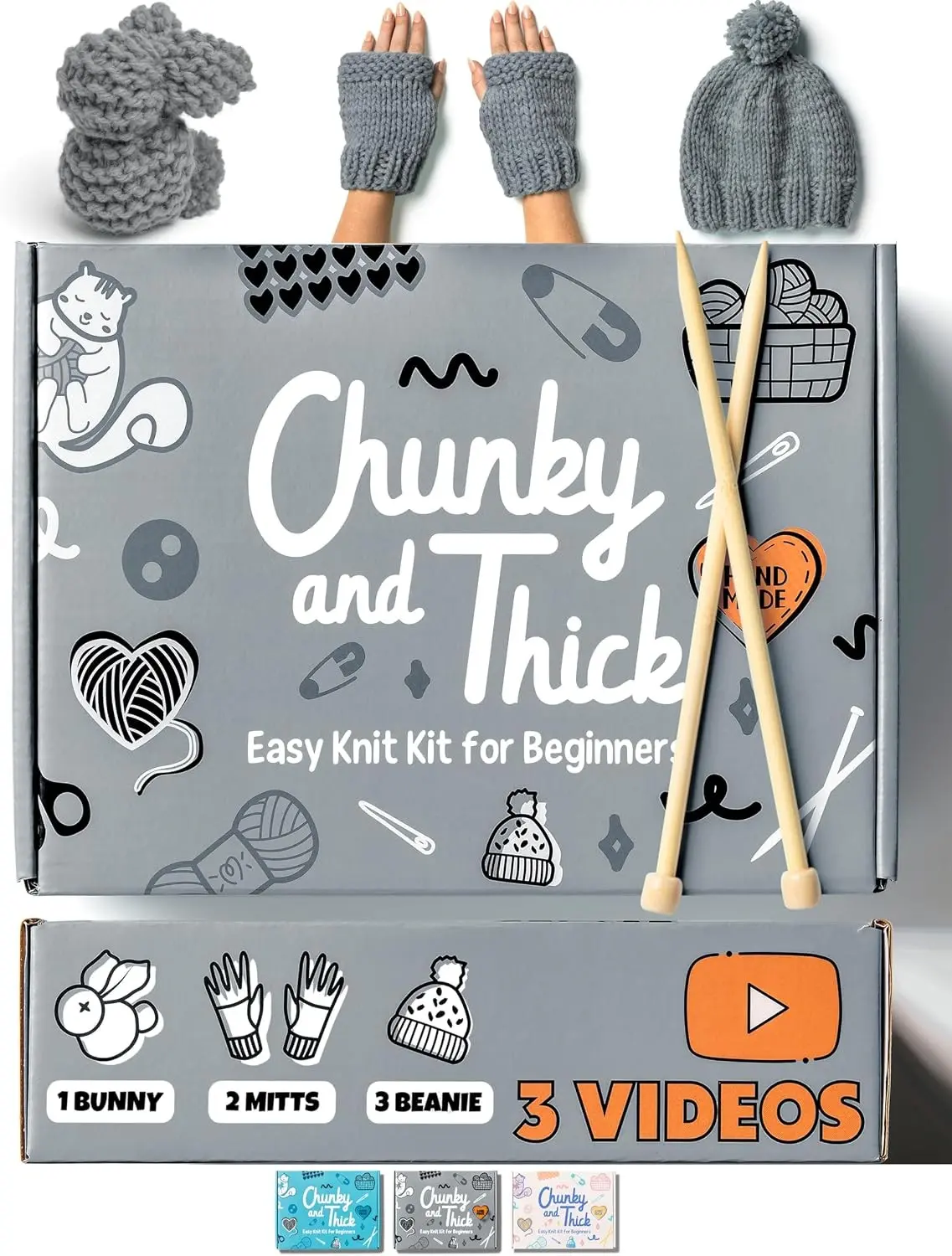 Complete Knitting Kit for Beginners - Learn to Knit Kit with Knitting Accessories Like Thick Beginner Yarn in Gray, Bamboo Needles for Beginners & More - Includes Video Tutorials & Written Guide Gift
