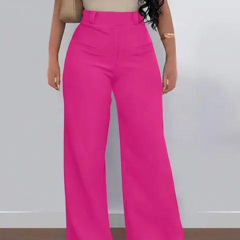 ASANDY Women's High-Waisted Wide-Leg Maxi Pants - Soft Basic Comfortable Everyday Bottoms with Tie-Front Closure, Fitted Cut, Pockets, Machine-Washable, Plain Fabric, Office Business Casual Womenswear