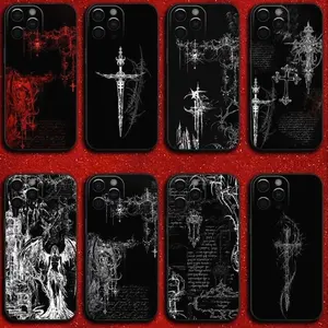 Gothic Cyber Sigil Cross Phone Case, Black Cover Phone Case for iPhone 11 12 13 14 15 16 Pro Max Plus X SE, Samsung S21 S22 S23 S24 S25 8EF