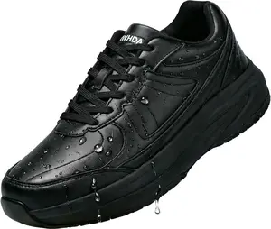 Non Slip Work Shoes for Men Chef Shoe Lightweight Waterproof Oil Resistant Resistant Food Service Sneaker for Kitchen, Restaurant, Waiters - Black