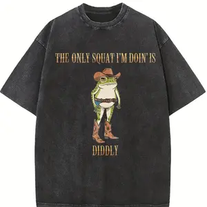 Funny Cowboy Frog Shirt, The Only Squat I'm Doin’ is Diddly T-shirt, Western Humor Tee, Cute Animal Graphic Shirt, Country Rodeo Gift, Lazy Workout Meme Shirt, Gift for Men, Gift for Women, Crew Neck T-shirt, Trending T-shirt