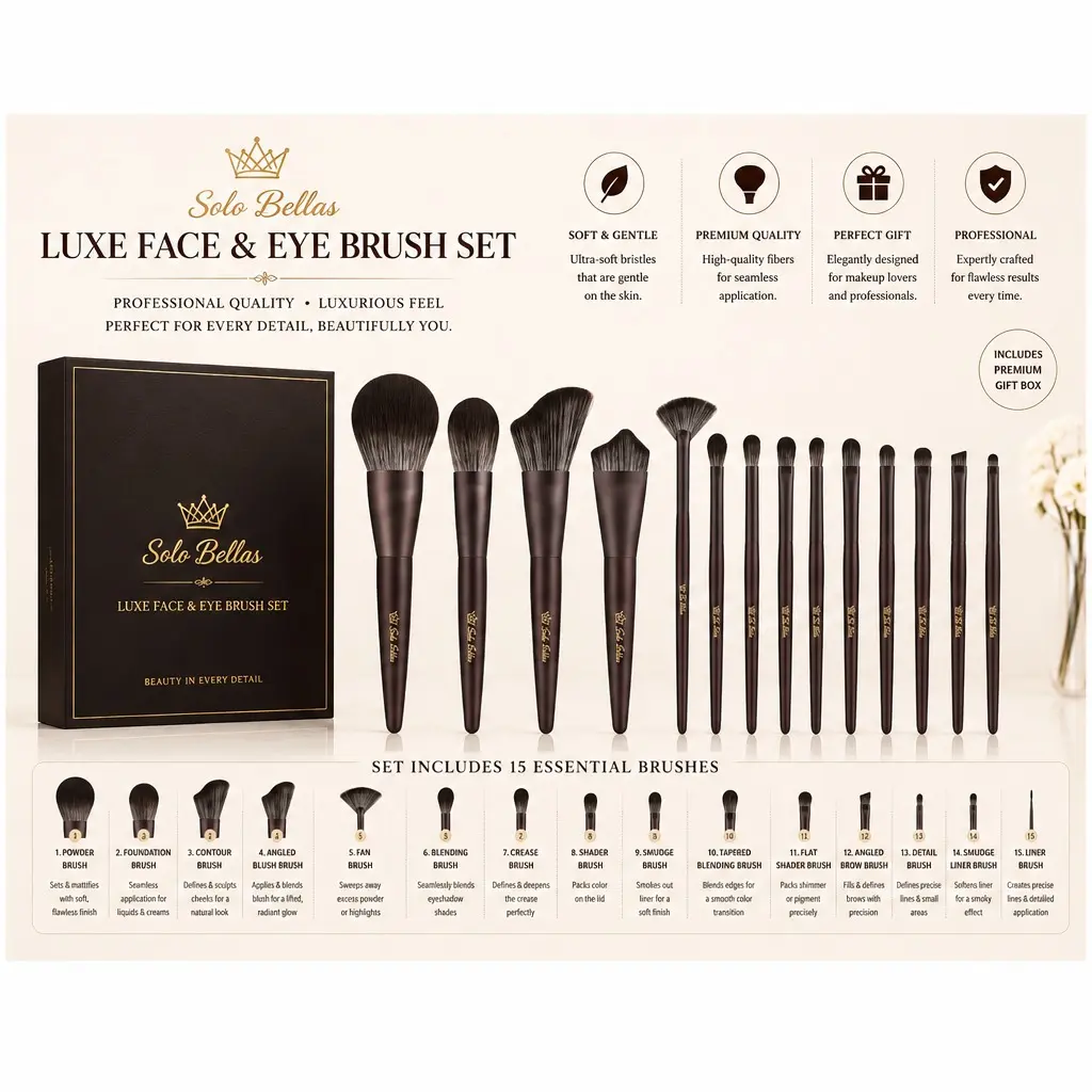 14-Piece Coffee Wood Artist Brush Set - Soft Synthetic Bristle Cosmetic Brushes for Professional Foundation, Concealer, Eyeshadow Application, Soft Cosmetic Brushes