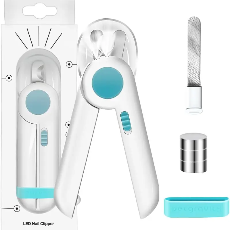 LED Pet Nail Clippers for Small Pets (Cats, Rabbits) - 2mm-Thick Safe Trim Tool, 3x AAA Batteries, 420J2 Stainless Steel, ABS, High-Brightness LED Vessel View, Anti-Splash Tech, Ergonomic Grip, Built-In Nail File, Lightweight, Indoor Grooming Easier