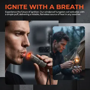 Blow-Activated Windproof Lighter | USB-C Powered Flameless Coil Lighter | Mini Keychain EDC Lighter for Outdoor Camping