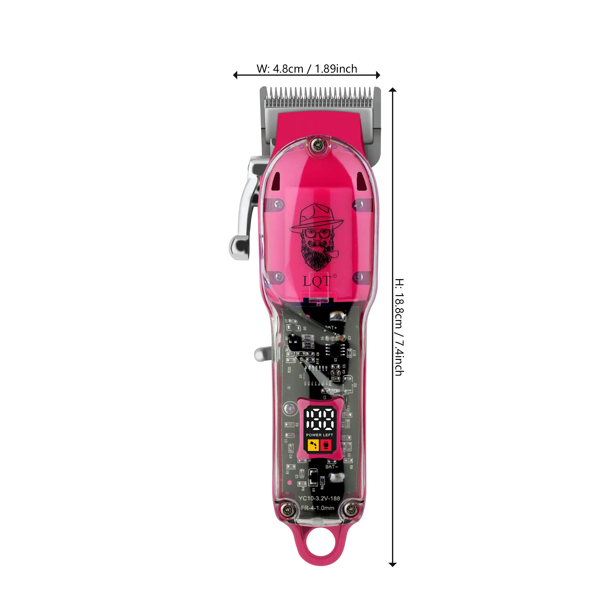 LQT Pink Transparent Hair Clipper, Professional Cordless Trimmer with LED Power Display for Men and Barbers, Trimmers