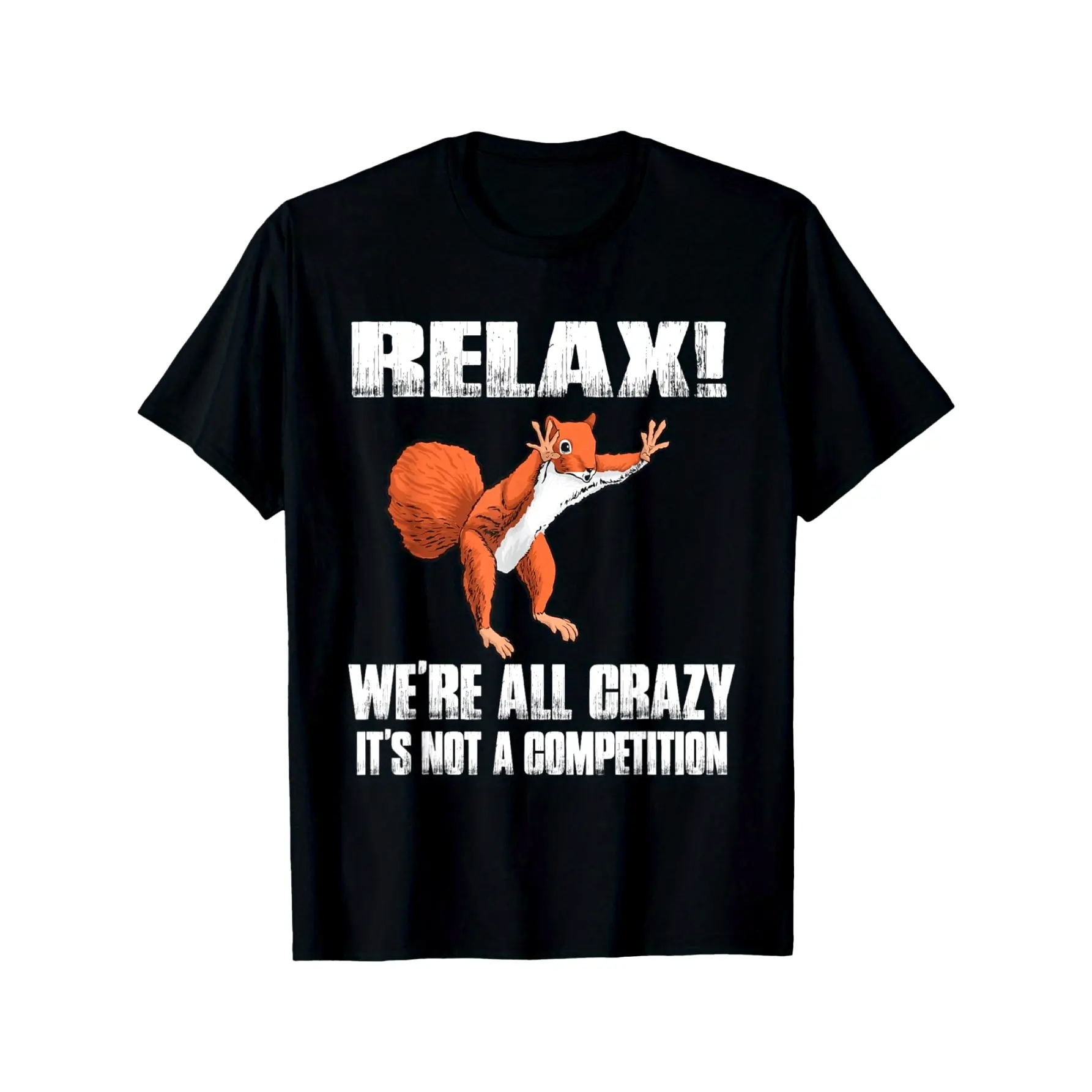 Mens Casual Round Neck Short-Sleeve Streetwear Funny Squirrel "Relax We're All Crazy" Boyfriend Tee, Menswear Top