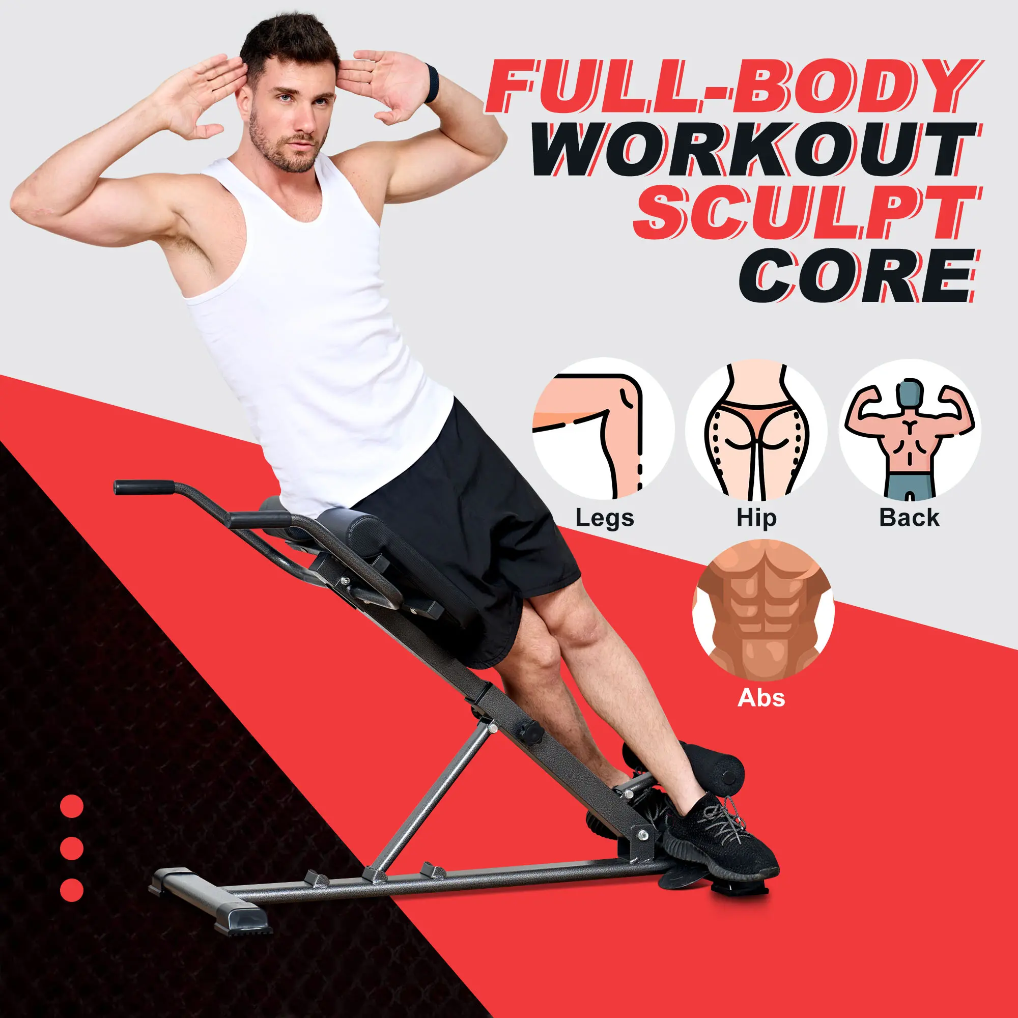 Roman Chair Back Extension Machine, Hyperextension Bench for Hamstring,Adjustable and Foldable Exercise Equipment for Home Gym