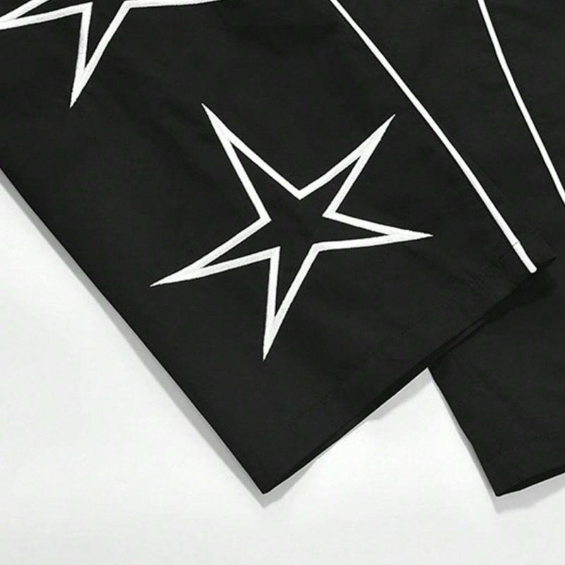 Men's Fashion Casual Pants, Street Retro Star Embroidered Straight-Leg Pants, Polyester Fabric, All-Season Versatile Trendy Hip-Hop Track Pants