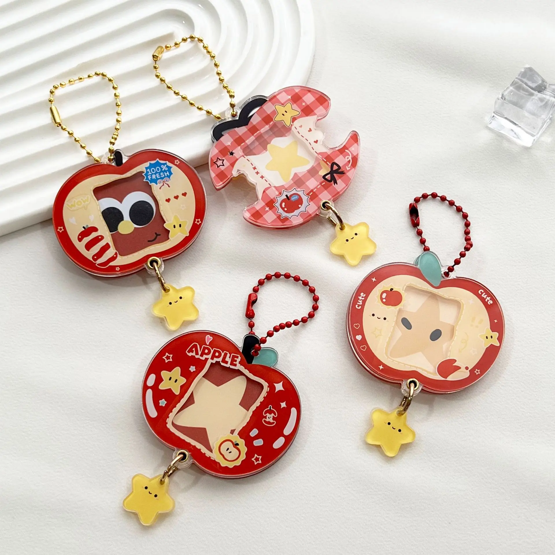 Acrylic Slide Photo Frame Keychain, Mini ID Picture Holder for 1-Inch Photos, Clear Card Case with Key Ring