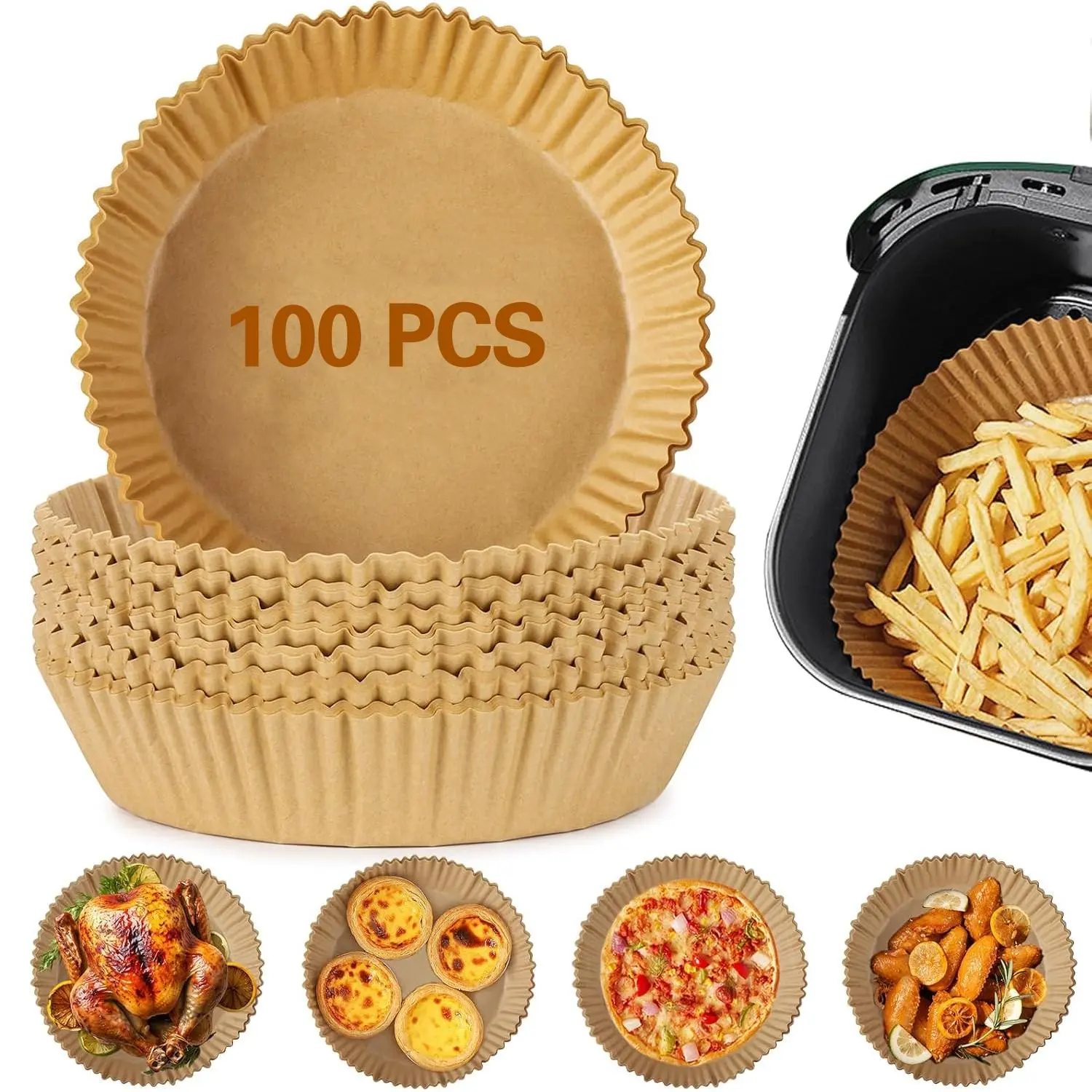 Air Fryer Paper Plates, Oil Absorbing Non-Stick Food Grade Baking Sheets, Home Use Disposable Cooking Liners, Easy Peel Labels Available
