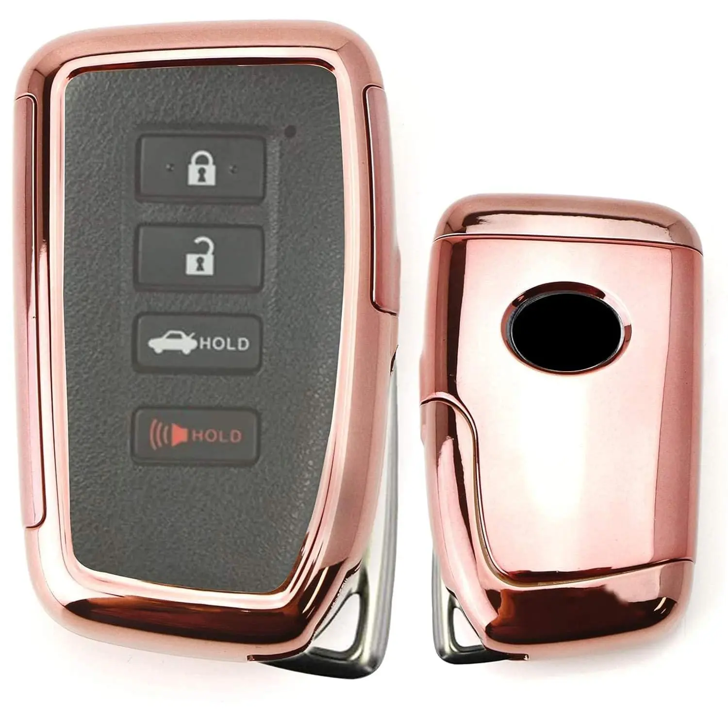 iJDMTOY Glossy Pink TPU Key Fob Cover w/Button Cover Panel For Lexus is ES GS RC NX RX GX LX Gen2 Smart Key