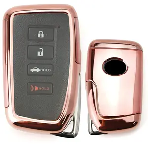 iJDMTOY Glossy Pink TPU Key Fob Cover w/Button Cover Panel For Lexus is ES GS RC NX RX GX LX Gen2 Smart Key