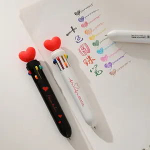 2-Pack Heart-Shaped Ballpoint Pens with 10 Vibrant Colors, 0.7mm Fine Point, Click-Action Design for Christmas, Valentine's, Thanksgiving, Wedding Anniversary, Journaling, Art, and Party Favors