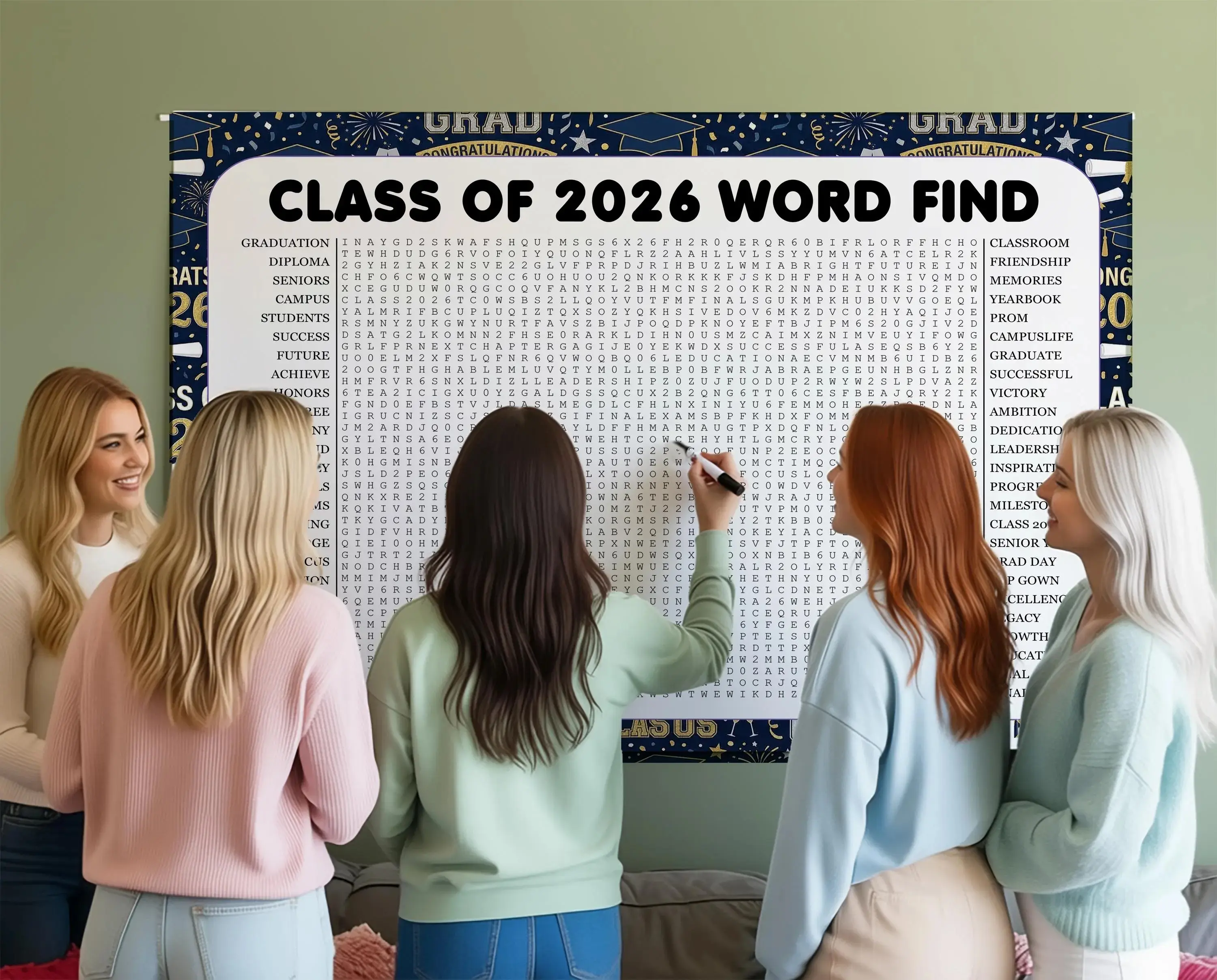 Class of 2026 Giant Word Search Game Wall Poster - Multi-Size, New Unframed Graduation Activity Collectible Print