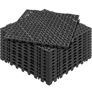 Modular Interlocking Drainage Floor Mats, 12 Pack, 12" x 12" PVC Interlocking Tiles With Non-Slip Surface And Drainage Holes For Restrooms, Bathrooms, Kitchens, Pools And Wet Areas, Black, Indoor Use