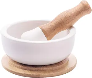 Porcelain Mortar and Pestle Set – Pill Crusher, Spice Grinder, Herb Bowl, Pesto Powder – Molcajete for Salt - Plus Lid/Non-Slip Base Grinding Bowl Perfect for Pill Crushing Spices & Herbs Compact
