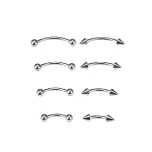 Stainless steel eyebrow arch barbell (8 pieces), miniature stainless steel vertical lip ring, earrings, belly ring, men’s and women’s body jewelry GARMENTARY