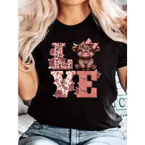 Heart Print T-shirt Short Sleeve Crew Neck Casual Top For Summer & Spring Women's Clothing Black Red Hearts Design Slim Fit Round Neck Clover Pattern chris sturniolo star Cotton Short Sleeve T-Shirt Unisex Graphic T-Shirt women