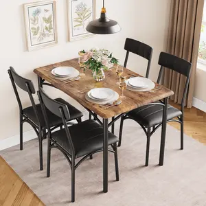 Dining Table Set for 4, Kitchen Table and Chairs for 4 with Upholstered Chairs, 5 Piece Dining Room Table Set, Rectangular Kitchen Table Set for Small Space, Apartment, Studio, Rustic Brown