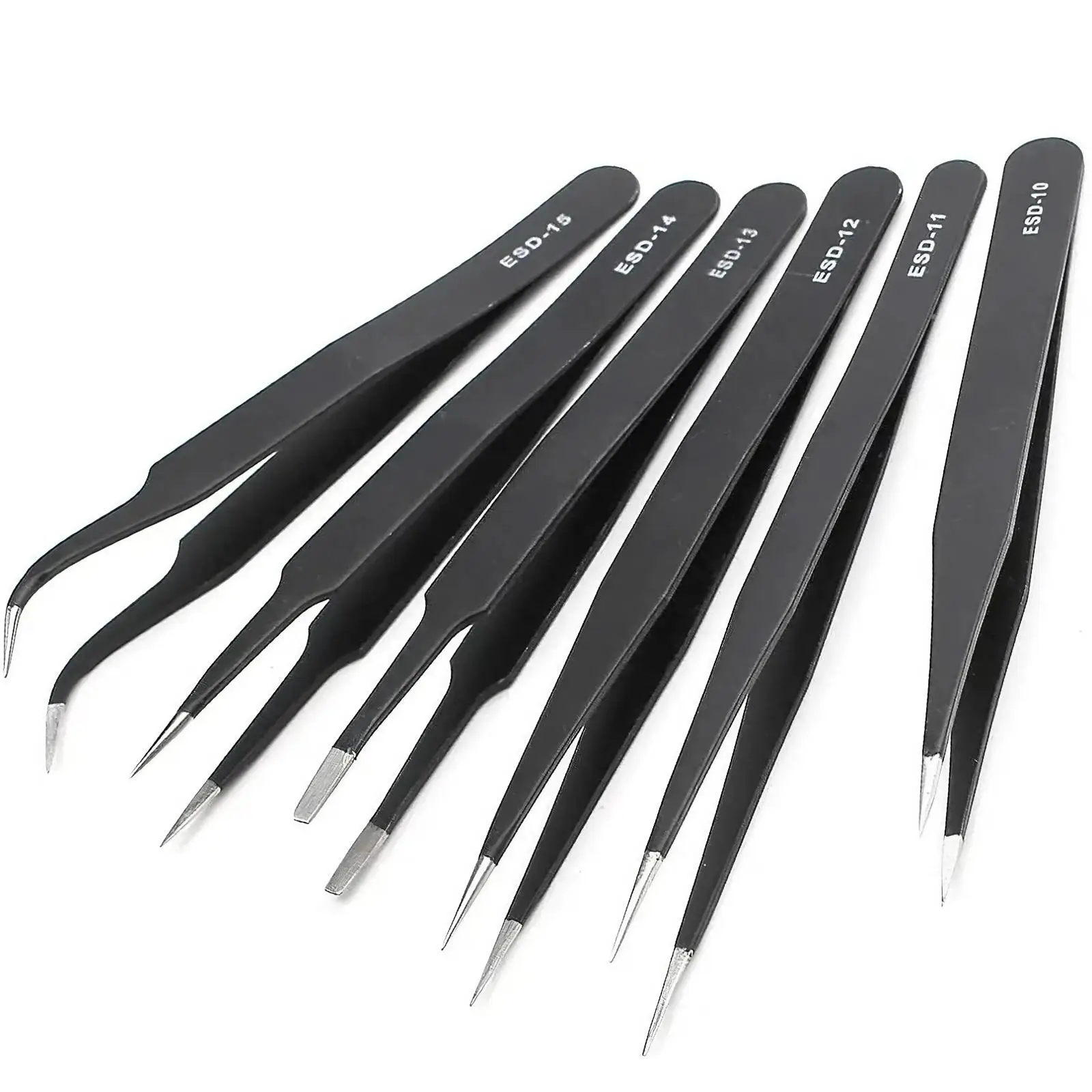 Industrial Tweezers Set, Stainless Steel Anti-static Tweezers, Maintenance Tool, Straight & Curved Tweezers Hand Tools for Computer & Mobile Phone Rep