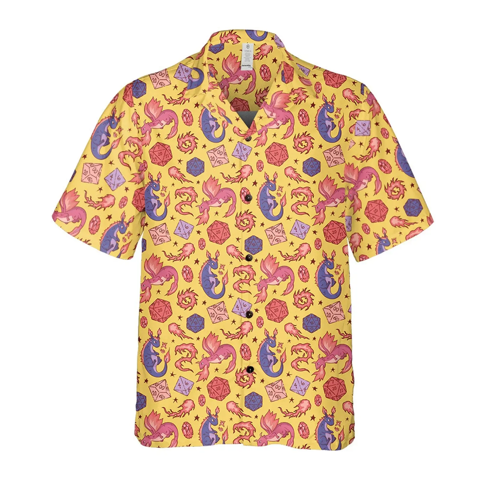 Men's Hawaiian Shirt with Retro DND Dragon & Dice Print - Casual Short Sleeve Button-Up in a Lightweight, Breathable Cotton Blend, Vibe, Sunny, Menswear, Island, Tropical, Shortsleeve, Soft, Fabric, Stylish, Tops, Casual Shirts, Relaxed Fit, Retro Print,